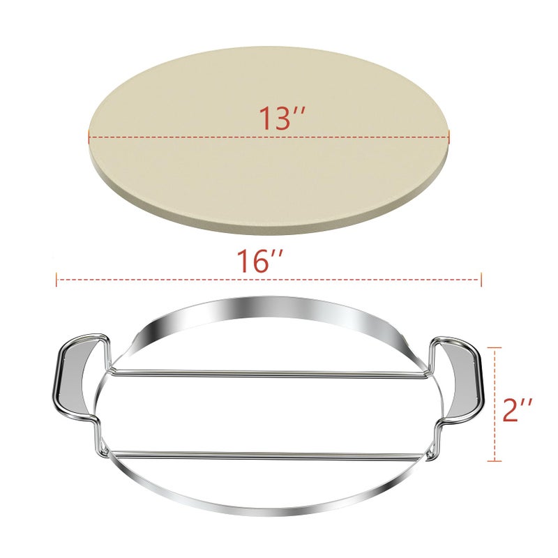 Skyflame Gourmet BBQ System Pizza Stone, 13-inch Baking Stone with Stainless Steel Carry Rack, Compatible With Weber 8836, Kettle Charcoal/Smoke/Gas/Ceramic Grills, Pizza Oven - Image 2